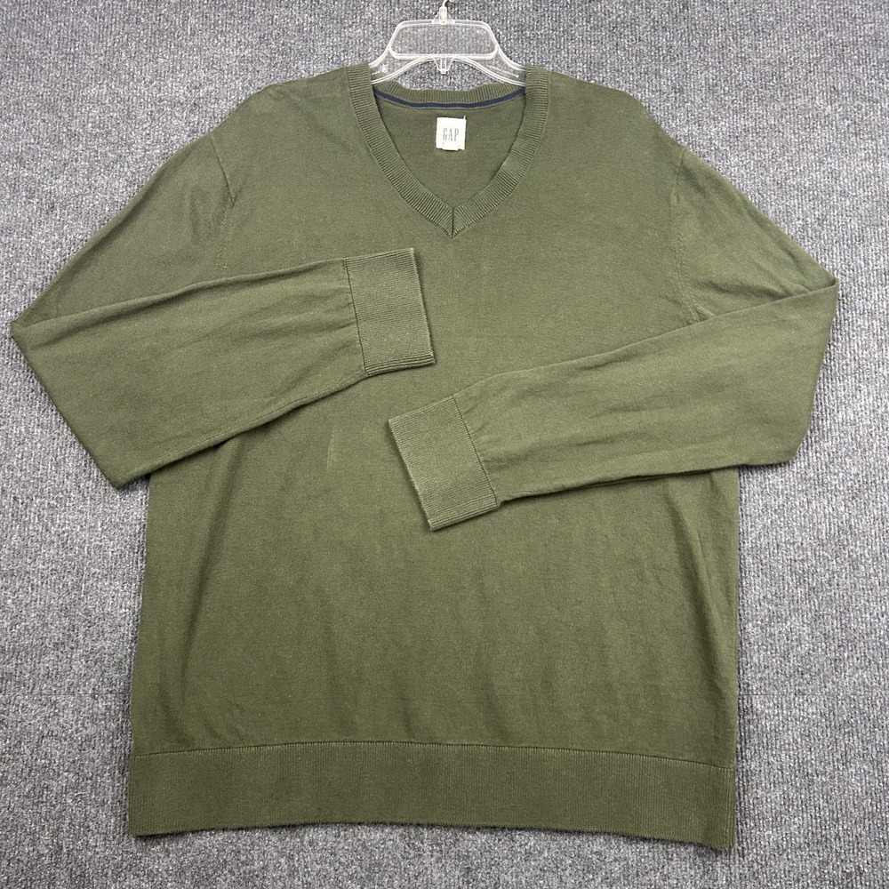 GAP Men's XL Sweater Vneck Long Sleeve Olive Green Pullover